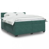 vidaXL Pat box spring cu saltea, verde &icirc;nchis, 200x200 cm, catifea
