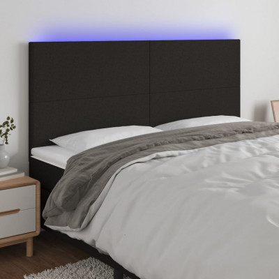 vidaXL Tăblie de pat cu LED, negru, 200x5x118/128 cm, textil foto