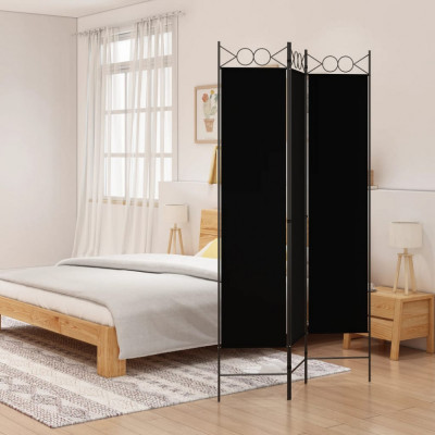 Paravan de cameră cu 3 panouri, negru, 120x200 cm, textil foto