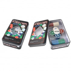 Set Poker cu 100 chips poker in cutie metalica, buton dealer, jetoane 4 culori foto