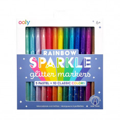 Carioci cu sclipici Rainbow Sparkle, set de 15 culori