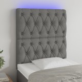 VidaXL Tăblie de pat cu LED, gri &icirc;nchis, 80x7x118/128 cm, textil