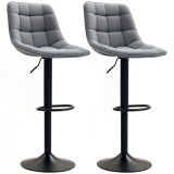 HOMCOM Scaun de bar modern, set de 2 scaune rotative cu spătar, reglabil pe &icirc;nălțime, cu suport pentru picioare, tapițat, Gri &icirc;nchis | Aosom Romania