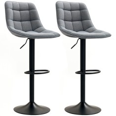 HOMCOM Scaun de bar modern, set de 2 scaune rotative cu spătar, reglabil pe &icirc;nălțime, cu suport pentru picioare, tapițat, Gri &icirc;nchis | Aosom Romania