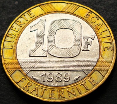 Moneda bimetal 10 FRANCI - FRANTA, anul 1989 * cod 256 B foto