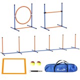 PawHut Kit de agilitate pentru c&acirc;ine 4 piese cu slalom, inel de sărit, garduri, kit de dressage, sac de transport | Aosom Romania