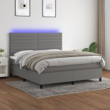 vidaXL Pat cu arcuri, saltea și LED, gri &icirc;nchis, 180x200 cm, textil