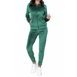 Trening Din Catifea Dama Din 2 Piese cu Pantaloni sI Bluza Verde Regal, Ruby