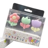 Cumpara ieftin Lumanari pentru tort roz verde mov 7 x 4 cm, set 3 buc, decor floral 3D din parafina premium, pentru aniversari, petreceri, botez si candy bar