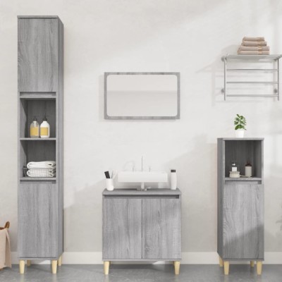 vidaXL Set mobilier de baie, 3 piese, gri sonoma, lemn prelucrat 3185587 foto