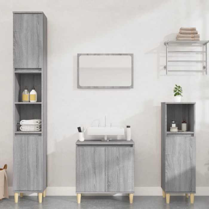 vidaXL Set mobilier de baie, 3 piese, gri sonoma, lemn prelucrat 3185587
