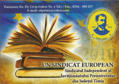 Romania, Sindicatul Independent al Inv. Preuniv., calendar de buzunar, 2010 foto