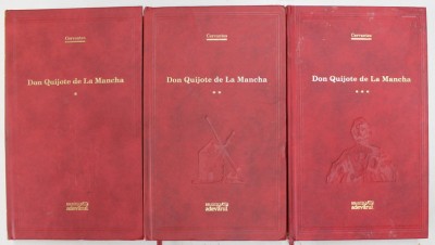 DON QUIJOTE DE LA MANCHA , VOLUMELE I - III de CERVANTES , 2011 *EDITURA ADEVARUL , *PREZINTA MICI PETE PE BLOCUL DE FILE foto
