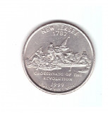 Moneda SUA 25 centi/quarter dollar 1999 P, New Jersey 1787, stare buna, America de Nord, Nichel