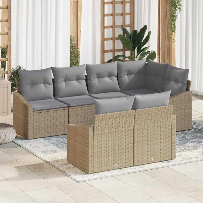 vidaXL Set de canapele pentru grădină 7 pcs Bej Rattan poli 3346760