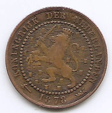 Olanda 1 Cent 1878 - Willem III / Wilhelmina , Bronz, 19 mm KM-107.1 (2)