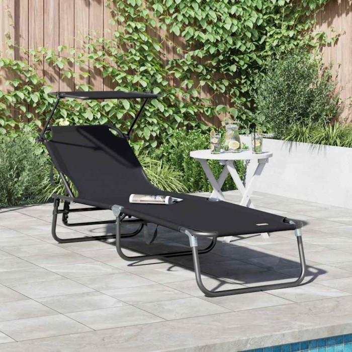 vidaXL Șezlong pliabil cu pernă Negru 56 x 190 x 81cm țesătură 42003129