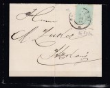ROMANIA 1879/1880 LP 40 c REGELE CAROL I EMISIUNEA II BUCURESTI 5 BANI VERDE/SCRISOARE ANUNT MORTUAR CIRCULATA 1883 FALTICENI-ITCANI GARA, Stampilat