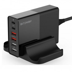 Incarcator retea BlitzWolf BW-S16, 4x USB si 2x USB-C, Quick Charge 3.0, 75W, Negru foto