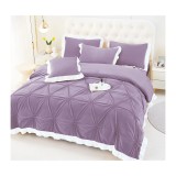 Cumpara ieftin Lenjerie de Pat din Catifea, pentru Pat Dublu, 4 Piese, Lavanda cu Margine Alba - FR141