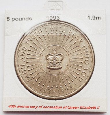 1854 Marea Britanie UK Anglia 5 Pounds 1993 40th Coronation Jubilee km 965 foto