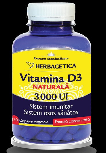 Vitamina d3 naturala 3000ui 120cps vegetale