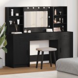 VidaXL Set masă toaletă cu LED, 3 piese, negru, lemn prelucrat