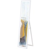 HOMCOM Oglindă mare la &icirc;ntreaga lungime, oglindă rectangulară montată pe perete sau pe suport, 40 x 160 cm cu iluminare LED 3 culori, alb | Aosom Roma