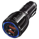 Cumpara ieftin Incarcator bricheta auto 12V-24V, 2x USB 3.0 cu incarcare rapida - Negru, Dactylion