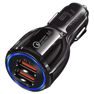 Incarcator bricheta auto 12V-24V, 2x USB 3.0 cu incarcare rapida - Negru foto