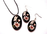 set bijuterii lemn cu flori albe 40463