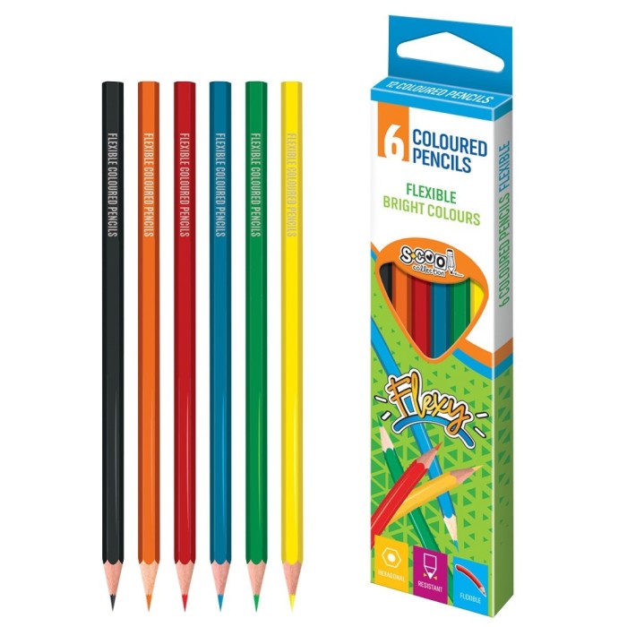 Set 6 creioane colorate, flexibile, forma hexagonala si ergonomic, diferite culori