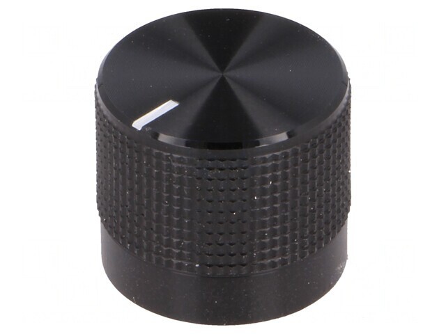 Buton rotativ negru cu indicator &Oslash;20mm, ax moletat 6mm