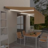 Copertină automată cu stor&amp;LED&amp;senzor v&acirc;nt, galben/alb, 6x3 m