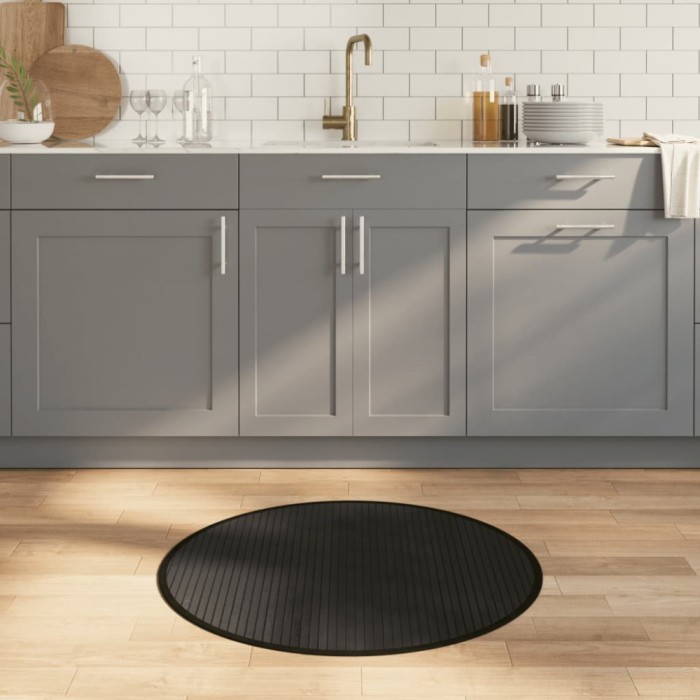 Covor rotund, negru, 80 cm, bambus