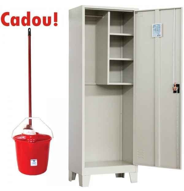 Dulap metalic materiale curatenie PREMIUM AC60 cu picioare, 600x400x1920 mm, neasamblat+Cadou! (Galeata+Storcator+Mop)