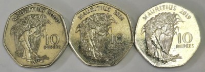 MAURITIUS Set / Lot 16 , 3 Monede : 10 Rupees 2000 , 10 Rupees 2016 , 10 Rupees 2019 foto