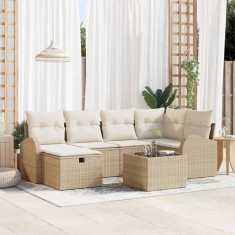 vidaXL Set de canapele pentru grădină cu pernă 7 pcs Bej Rattan poli 3360422