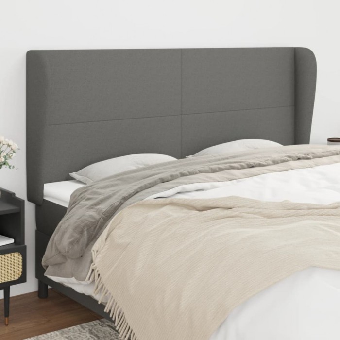 vidaXL Tăblie de pat cu aripioare gri &icirc;nchis 183x23x118/128 cm textil 3117691