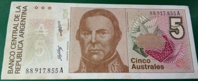 SV * Argentina 5 AUSTRALES / PESOS 1985 - 1991 * AUNC+ foto
