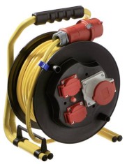 Tambur de cablu 25m 5x2.5 CEE cu siguranta, profesional IP44 cu 2 prize 230V schuko si o priza trifazica 5 poli 16A