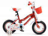 Cumpara ieftin Bicicleta Copii Rich Baby R1208A, Roti 12inch, C-Brake, cosulet, roti ajutatoare cu LED (Rosu)