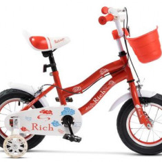 Bicicleta Copii Rich Baby R1208A, Roti 12inch, C-Brake, cosulet, roti ajutatoare cu LED (Rosu)