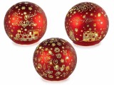 Set 3 sfere decorative Craciun sticla rosie aurie cu led YT &Oslash; 10 cm x 9 H