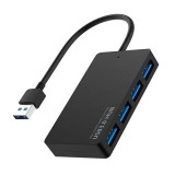 Cumpara ieftin Hub USB cu 4 porturi Techstar&reg; HUBA0401, 1 x USB 3.0, 3 x USB 2.0, Transfer date de mare viteza 5Gbps, Negru