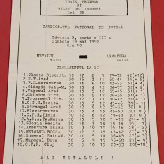 Program meci fotbal "METALUL" BOCSA - "ARMATURA" ZALAU (19.05.1990)