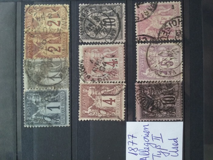 1877-Franta-Alegorii-Tip II -dant.-varietati-stampilat-Y.T.=220$