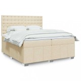 vidaXL Pat box spring cu saltea, crem, 200x200 cm, textil