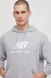 New Balance bluza barbati, culoarea gri, cu glugă, cu imprimeu