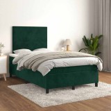 vidaXL Pat box spring cu saltea, verde &icirc;nchis, 120x200 cm, catifea 3142896